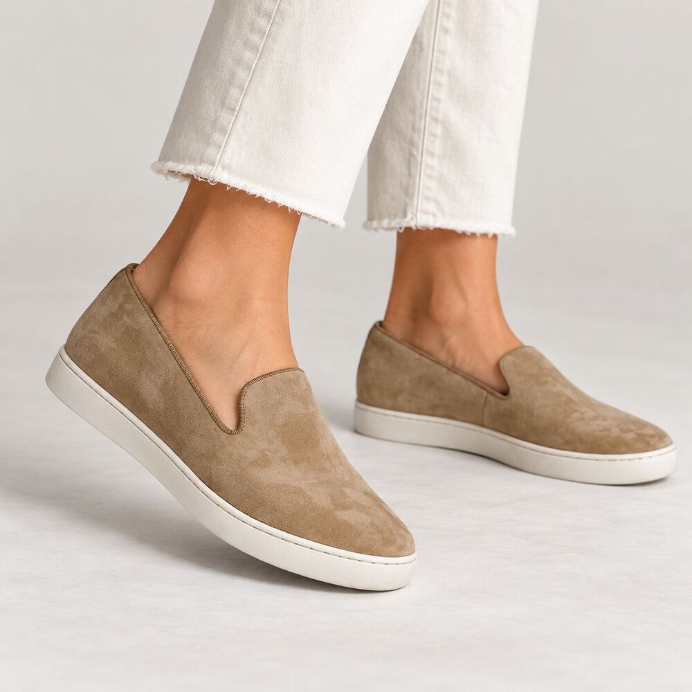 Birdies The Swift Shell Suede Slip On Sneakers Women 10 Tan Beige Leather